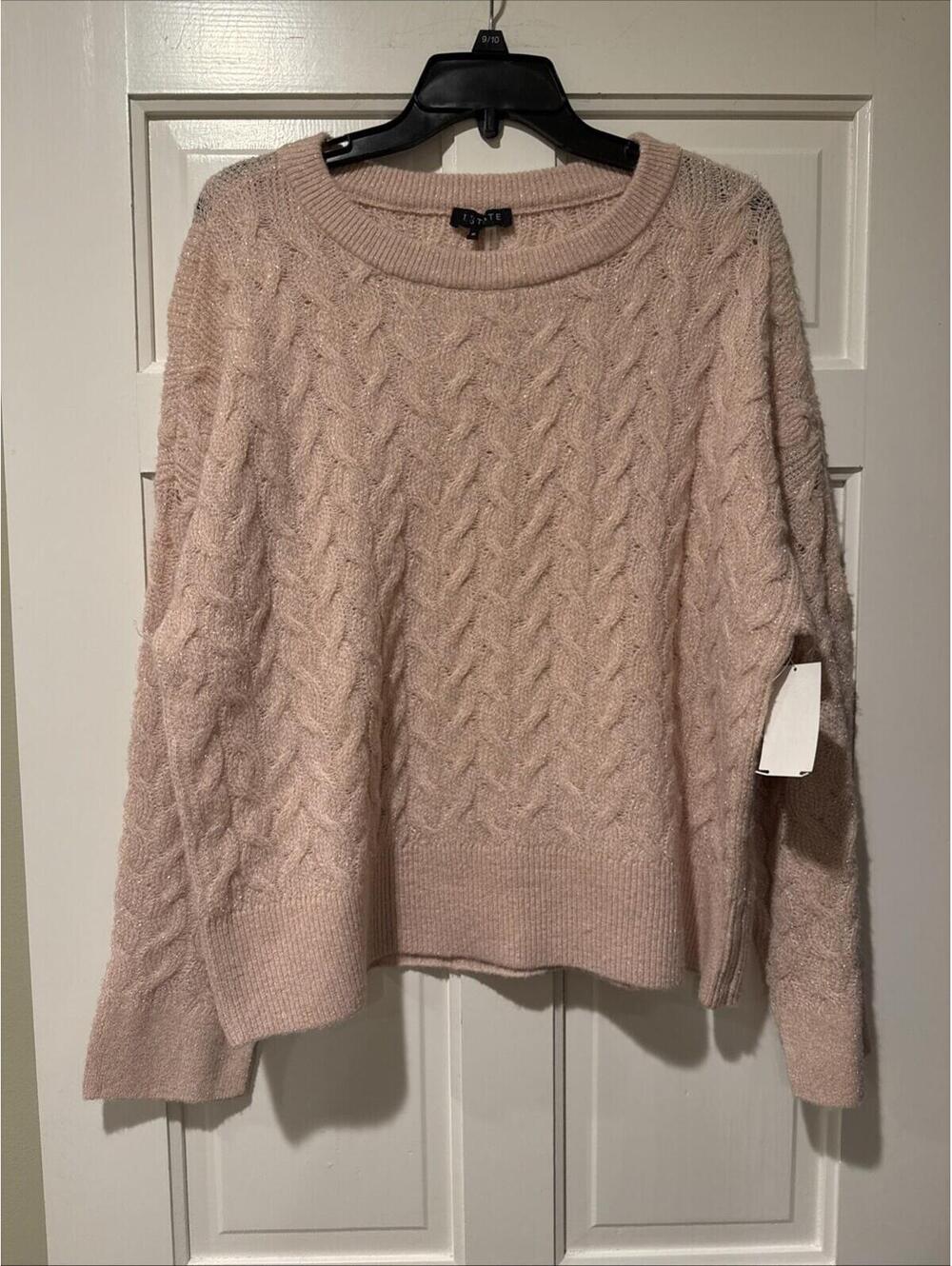 1.STATE Boat NECK SWEATER IN PINK With Gold Metallic MELANGE SZ X large